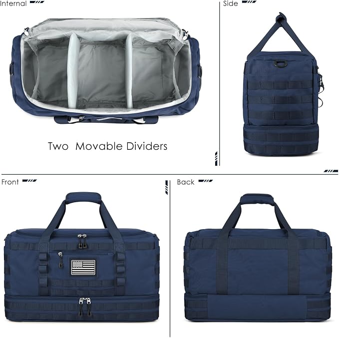 Travel Bag for Men Women, Gym Bag & Tactical Duffle Bags for Travel, Carry on with Toiletry Bag and Shoe Compartment, Weekender Overnight Trip with Wet Pocket for Workout Medical, Blue - Image 7