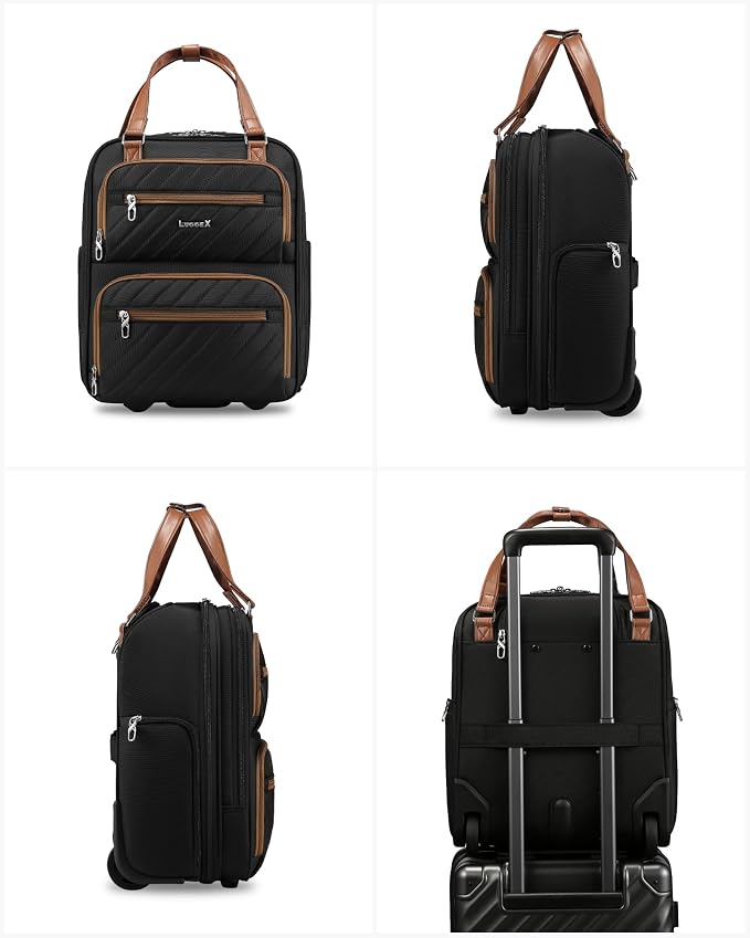 LUGGEX Underseat Carry On Luggage with Wheels, Stylish Lightweight Under Seat Luggage, Soft Sided Personal Item Suitcase for Short Trip (UX-Core, Chestnut Black, 16 Inch) - Image 8