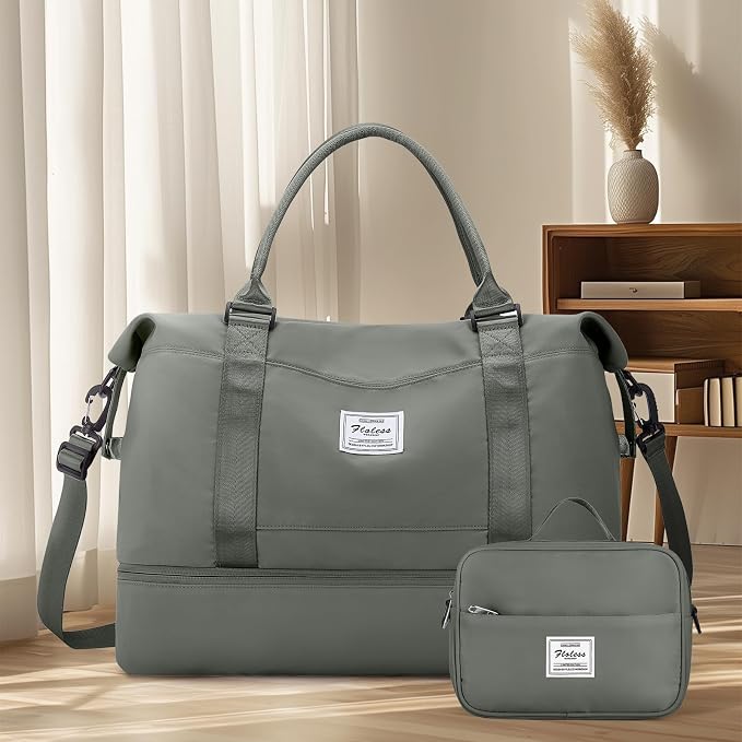Travel Duffel Bag with Shoes Compartment,Weekender Bags for Women Travel | Overnight Carry-On Bag with Toiletry Bag & Wet Pocket & Trolley Sleeve,Extra Large - Image 8