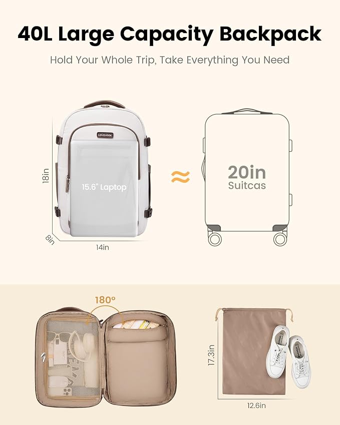 LOVEVOOK 40L Travel Backpack for Women, Airline Approved Carry On Luggage, TSA Personal Item Bag fits 15.6 Inch Laptop, Waterproof Weekender Overnight Suitcase for Work, Pink - Image 8