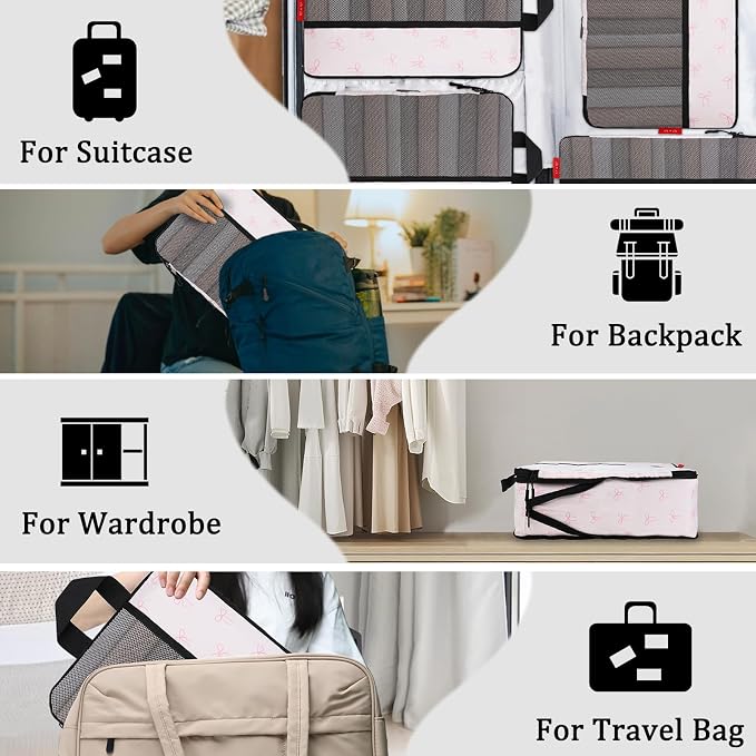 U+U 4 Set Compression Packing Cubes - Ultralight Travel Organizers, Space-Saving Suitcase Organizer, Expandable Packing Cubes for Travel, Business Trip and Family Vacation (Pink Bow) - Image 7
