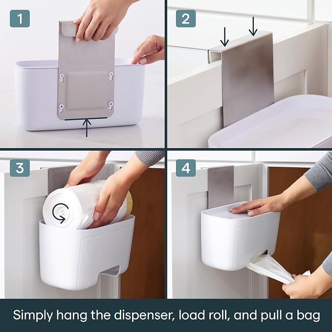 YouCopia DoorStash Garbage Bag Dispenser, Hanging Kitchen Cabinet Door Trash Bag Organizer with Removable Lid for Storage, Speckled White - Image 6