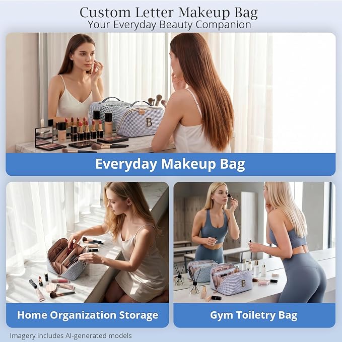Personalized Gift Travel Makeup Bag: Initial Makeup Organizer Bag for Women | 3-in-1 Custom Make up Bag Set - Vegan Leather Travel Cosmetic Bag - Luxury Gift for Women – Birthday, Anniversary, Graduation - Image 9