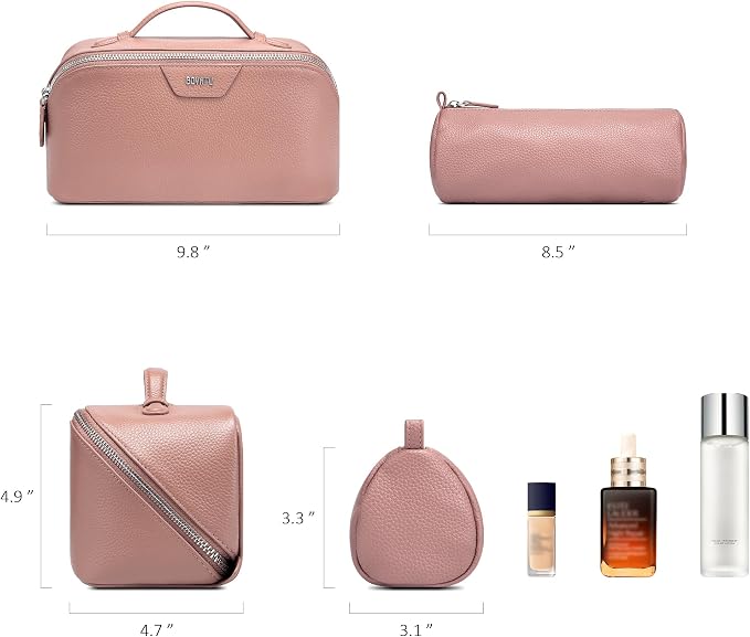 BOYATU Genuine Leather Makeup Bag: 3 Pcs Set Luxury Birthday Gifts for Women - Large Capacity Toiletry Organizer for Elegance - Travel Essentials Gift for Teacher Mothers Girlfriend Wife(05Pink) - Image 9