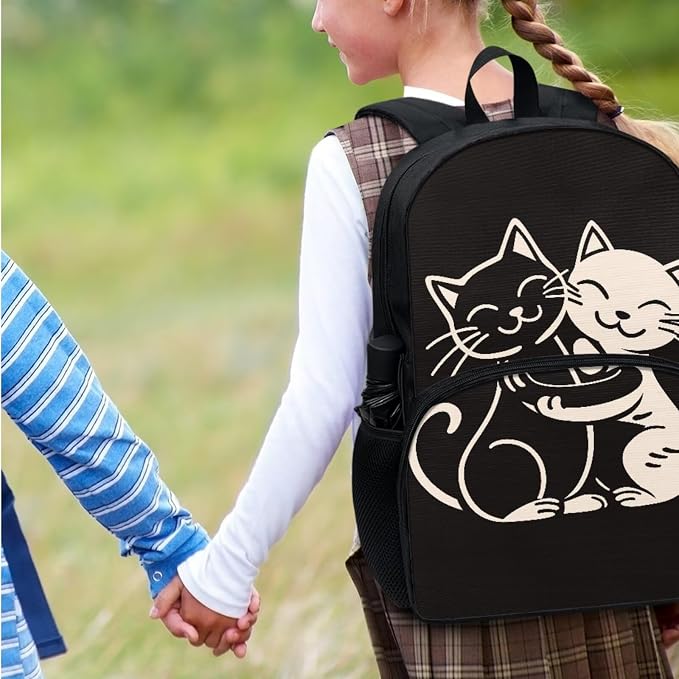 Cartoon Cat Black Backpacks for Boys Girls School Bookbag Kids Daypack Insulated Lunch Tote Bag Pencil Pen Case Water Bottle Cup Cover for Travel Office Hiking Work Camping, 4 Piece - Image 7