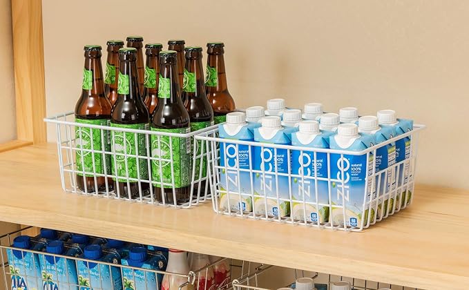 iPEGTOP Wire Storage Freezer Baskets, Set of 4 Large 15.4" Farmhouse Organizer Storage Bins Fridge Basket Rack with Handles for Kitchen Cabinets, Pantry, Office, Bathroom Organization - White - Image 8