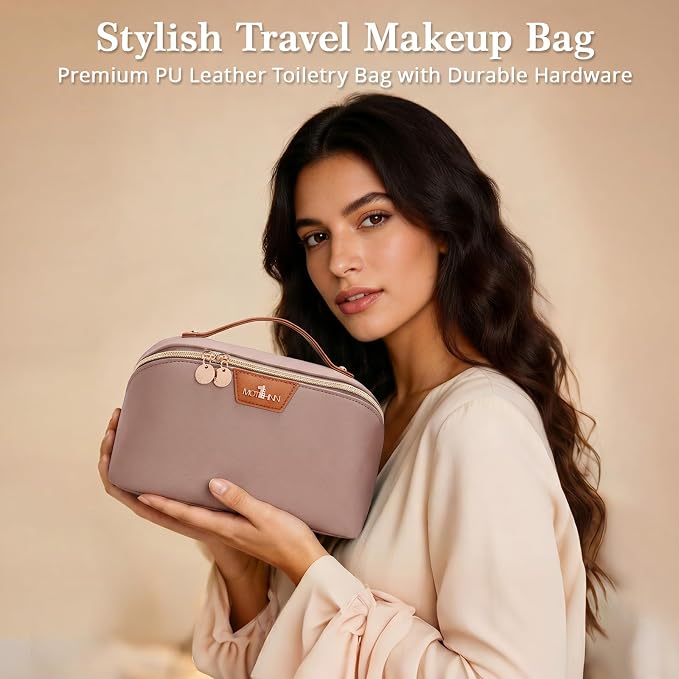 Travel Makeup Bag for Women: 3-in-1 Large Capacity Cosmetics Organizer with 2 Detachable Pouch - Vegan Leather Flat Open Toiletry Bag - Portable Travel Essentials for Full-Sized Bottles(Grey) - Image 9