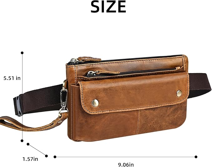 Water Resistant Canvas + Leather Hiking Riding Travel Fanny Waist Pack Small Phone Pouch For Men Women FB811-29 (100% Leather-The 8136 Brown2) - Image 7