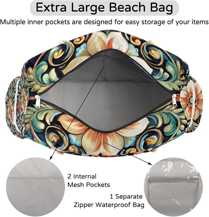 Large Beach Bag with Zipper Beach Bags for Women Water Resistant Swim Pool Bag - Image 7