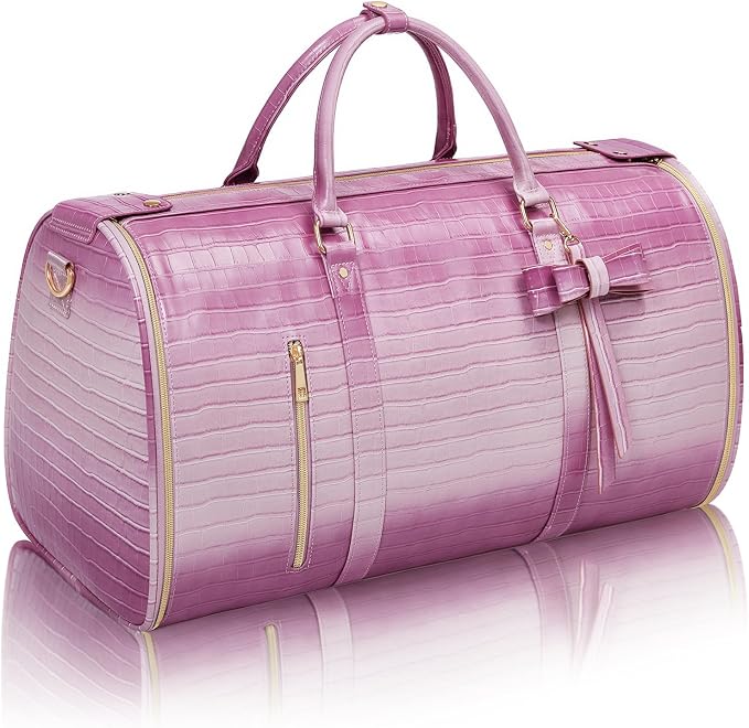 Garment Bags for Travel, 2-in-1 Convertible Travel Garment Duffle Bag for Women, Foldable Carry On Garment Bag with Shoe Compartment & Toiletry Pocket, PU Leather Weekender Bag, Pink-White - Image 9