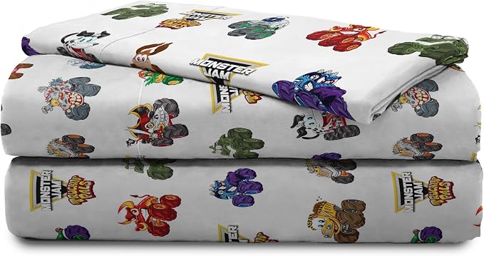 Jay Franco Kids Sheet Set with Fitted, Flat Sheets & Pillow Cover - Ultra-Soft Bedding with Pillowcase for Room Decor, White - Monster Jam, 3 Piece Toddler - Image 7