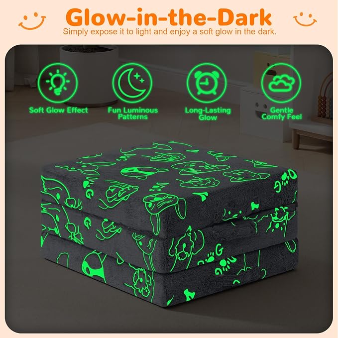 MeMoreCool Glow Dog Kids Foldable Floor Mattress Trifold Futon, 57x22 Inch | Glow dog trifold floor mattress for kids room, daycare, reading and travel - Image 7
