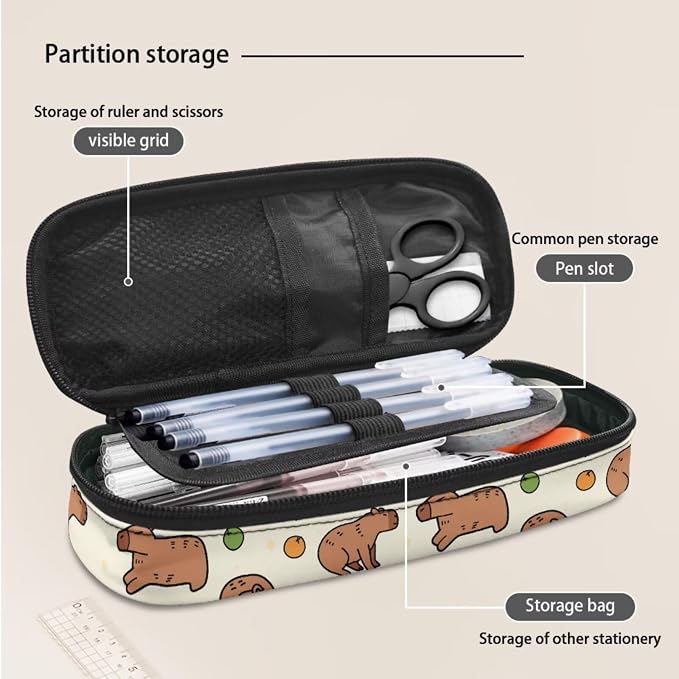 4Piece Cartoon Capybara Backpack Kids Schoolbag Sets with Lunch Box, Pencil Car Water Holder Sleeve Crossbody Bag for Boys Girls,17Inch Large Capacity Bookbag Casual Daypack for Travel - Image 7