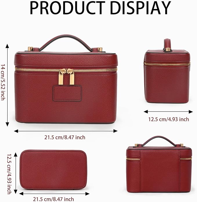 Makeup Bag Vanity Case with Removable Divider Travel Toiletry Bag Portable Cosmetic Bag Makeup Organizer Case (Claret) - Image 7