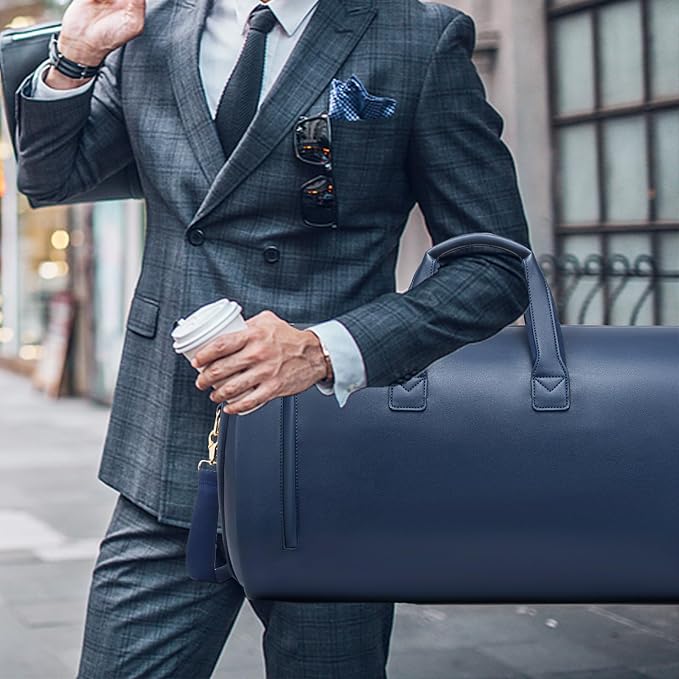 Leather Garment Bag,Convertible Garment Duffel Bag for Travel Mens Suit Bag 2 in 1 Waterproof Foldable Carry on Garment bag with Shoulder Strap Weekender Bag with Shoe Pouch - Image 6