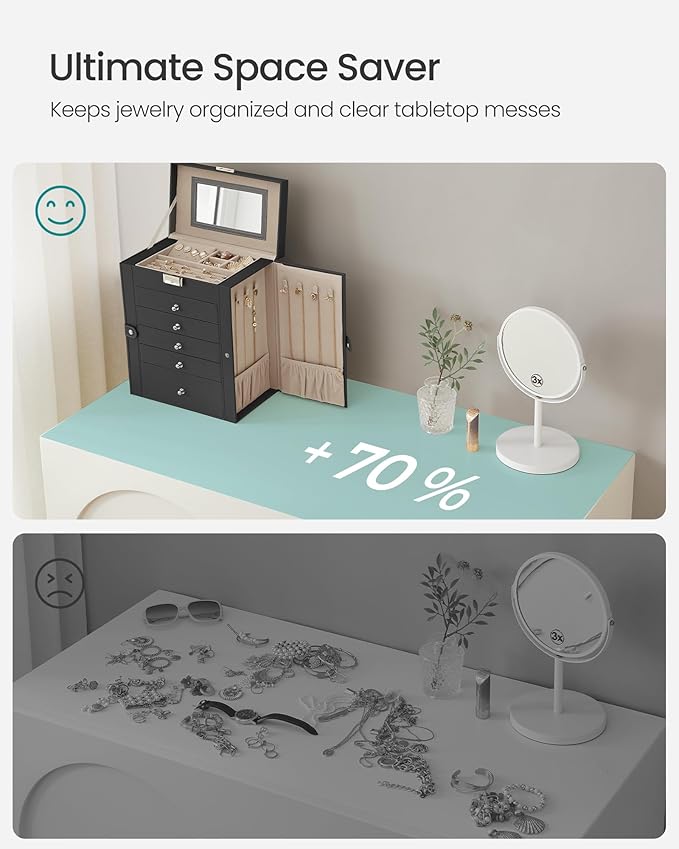 SONGMICS Jewelry Box Organizer, 6-Layer with 5 Drawers, Black | Jewelry Storage Case with Lock and Mirror, Large Storage Capacity, for Necklaces, Watches, Gift for Loved Ones UJBC152B01 - Image 7