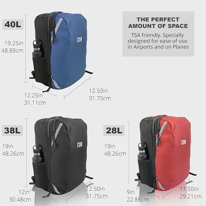 COR Surf Carry On Travel Backpack Bundle | Island Hopper Travel Backpack with Toiletry Bag and Compression Packing Cube Set (Black with 4 Piece, 28L) - Image 9