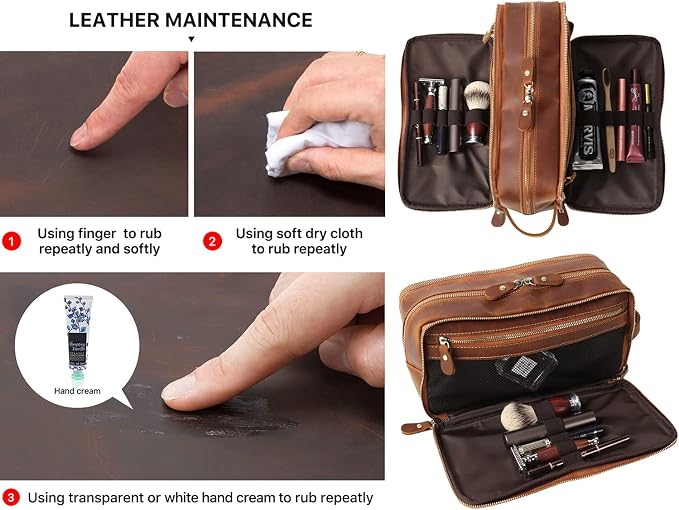 Personalized Leather Toiletry Bag for Men Travel Shaving Dopp Kit-Large Cosmetic Bags Toiletries Bathroom Organizer (Coffee(full grain leather)) - Image 7