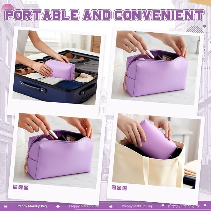 Chunful 24 Pcs Preppy Makeup Bag PU Leather Cosmetic Bag Bulk Makeup Plain Pouch Waterproof Toiletry Purse for Women Traveling Preppy Pencil Case Valentine's Day Gifts(Light Purple) - Image 6