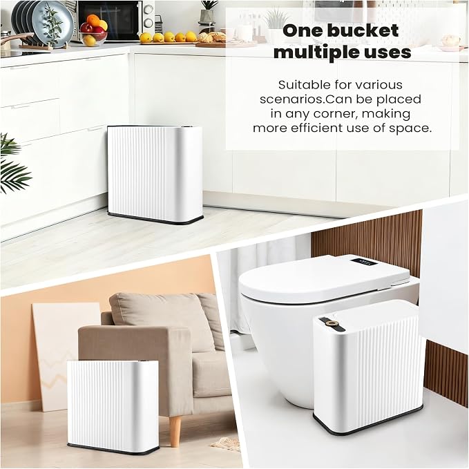 XLHOMO 9-Piece White Bathroom Accessories Set - Minimalist Matte Stripe Set with Slim Press-Top Trash Can, Soap Dispenser & Toothbrush Holder - Aesthetic Apartment Essentials - Image 7