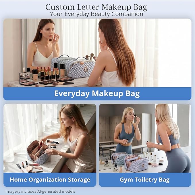 Personalized Gift Travel Makeup Bag: Initial Makeup Organizer Bag for Women | 3-in-1 Custom Make up Bag Set - Vegan Leather Travel Cosmetic Bag - Luxury Gift for Women – Birthday, Anniversary, Graduation - Image 9