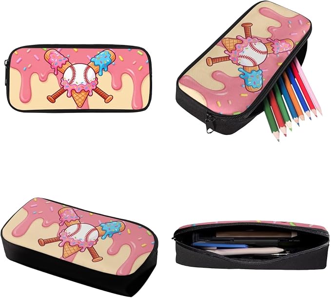 Baseball Drip Ice Cream Print Reusable School Bookbag Set for Boys and Girls, Lightweight Large Backpack Set with Insulated Lunch Bag Pen Case, Durable Knapsack Set for School, Pink Beige - Image 7