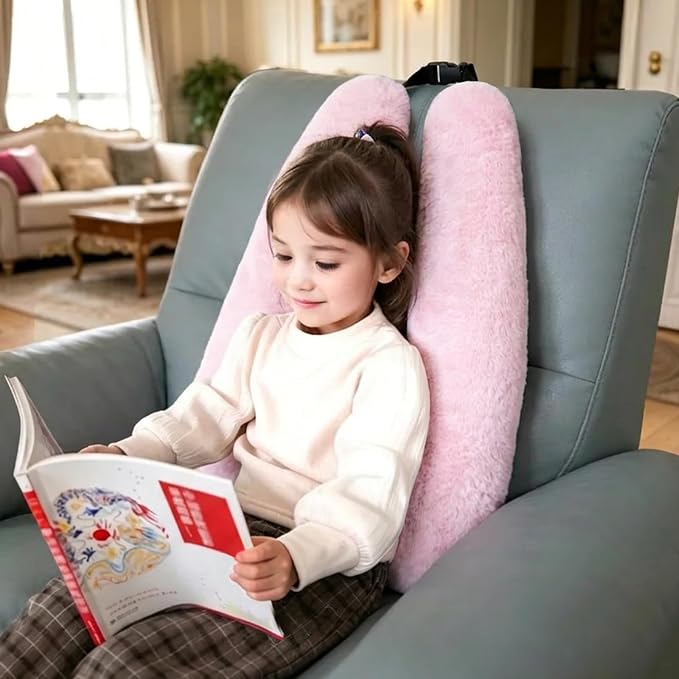 Atablyn Pink Soft Cotton Travel Neck Pillow -Ergonomic Support for Child and Adult Car Seats, Cozy Compact Pillow for Long-Distance Travel Essentials - Image 7