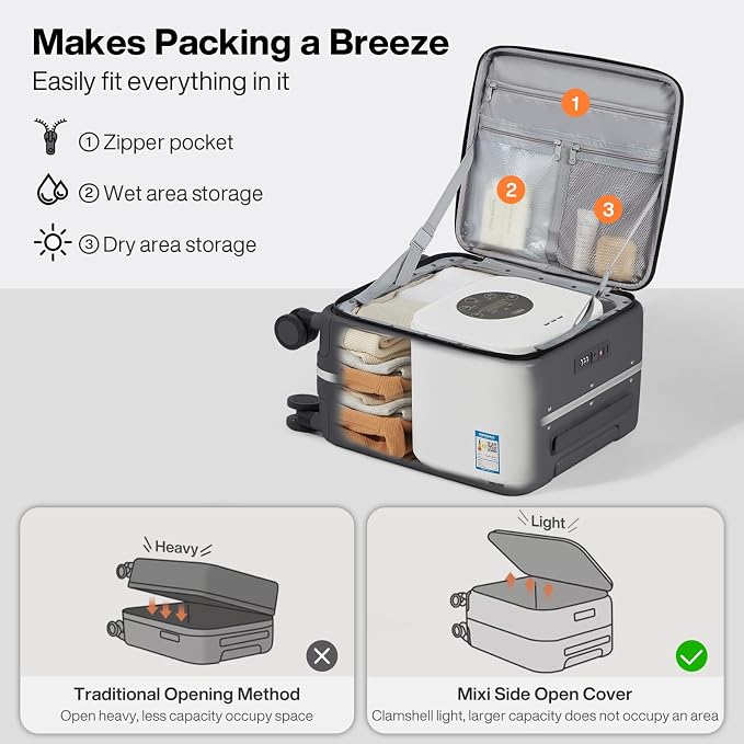 mixi 17x14x9 Carry On Luggage Underseat PC Hard Shell Suitcase Top Opening Aluminum Frame Travel Suitcases with Wheels, Rock Gray - Image 8