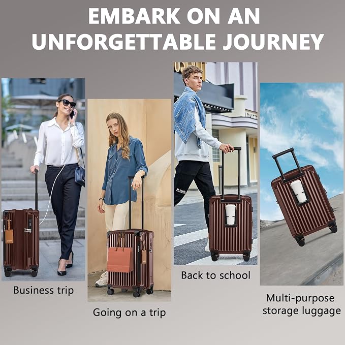 Joyway 20in Carry On Luggage with Cup Holder and USB Port, 25% Expandable Capacity, Smart Suitcase Set with Anti Slip Wheels and Handbag, Perfect for Men and Women (Coffee, Carry-On 20-Inch Handbag) - Image 9