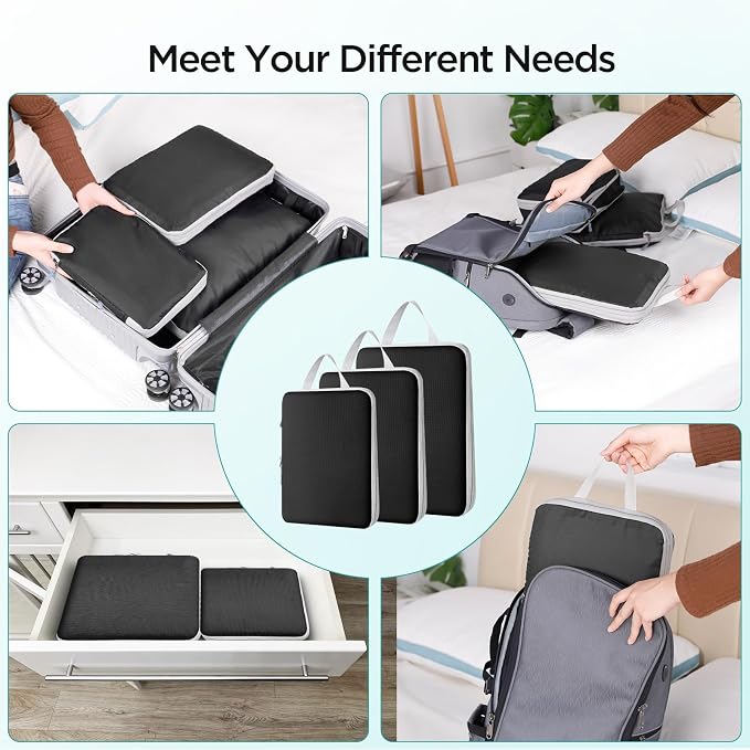 Cozary Organiser Packing Cubes Compression - 3 Piece Travel Set - High Quality Oxford Fabric & Lots of Storage Space - Travel Essentials Suitcase Organiser for Hand Luggage and Backpack - Image 7