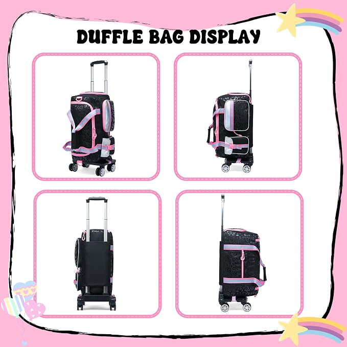 Kids Rolling Duffle Bag with Wheels for Girls Overnight Bag with Makeup Bag Dance Bag for Girls Travel Bag with Travel Toiletry Bag Girls Luggage Bag for Travel - Image 6