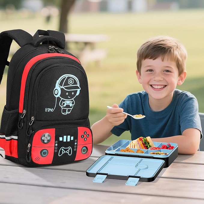 Bevalsa Backpack for Boys with 43OZ Bento Lunch Box,Insulated Lunch Bag & Pencial Case,Cool Luminous Gamer Schoolbag for Kids Teens Elementary Middle School,Bookbag Glow In The Dark - Image 9