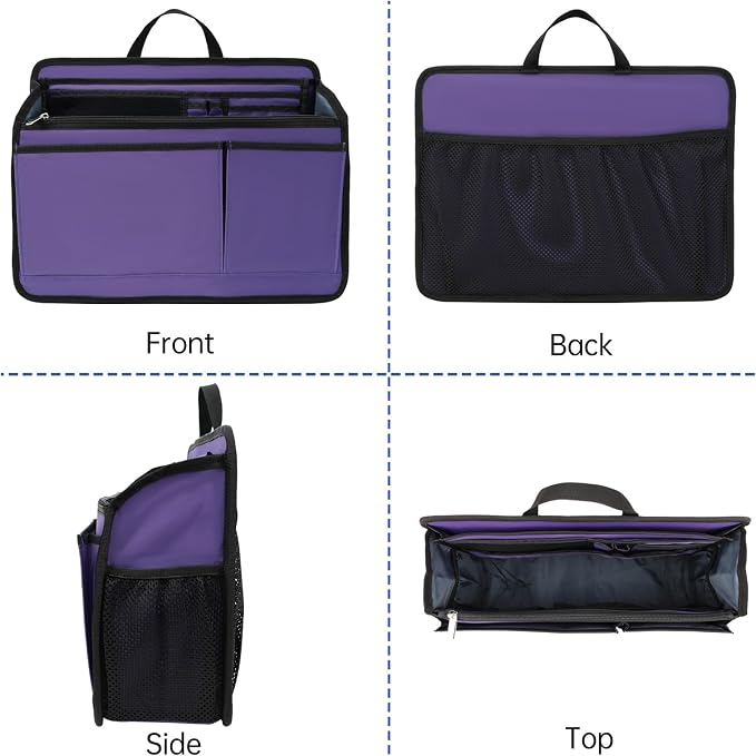 Large Rugged Organizer Insert for Briefcase Tote Shoulder Messenger Bag-20 Pockets,Padded Water-repellent Nylon-Purple - Image 9