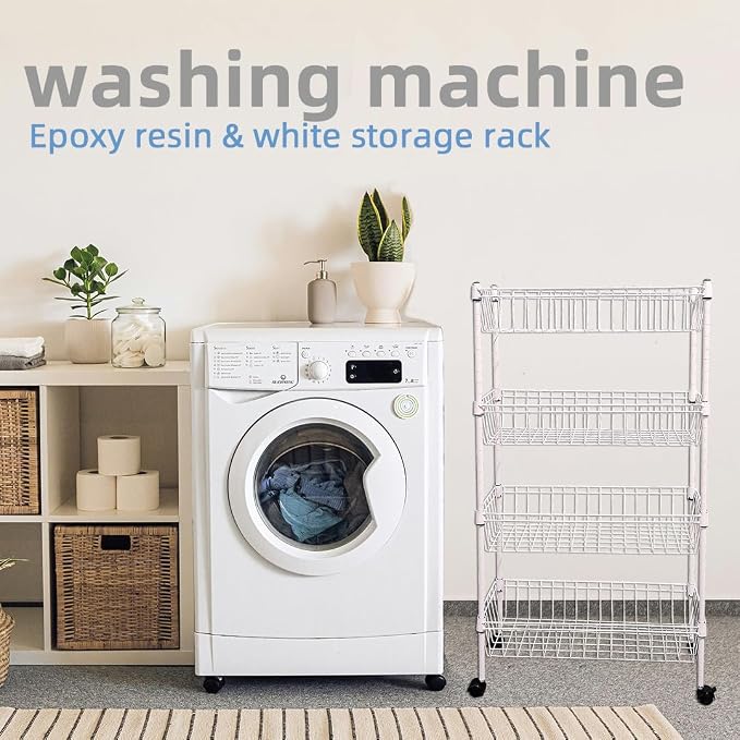 NSF white 4-layer storage rack, refrigerator crevice rack, washing machine crevice rack, laundry room dirty clothes storage, multifunctional household epoxy resin deep mesh basket - Image 9