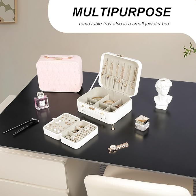 Jewelry Box for Women, Travel Jewelry Organizer Ladies Watch and Jewelry Case Travel Jewelry Case for Necklaces. (White) - Image 7