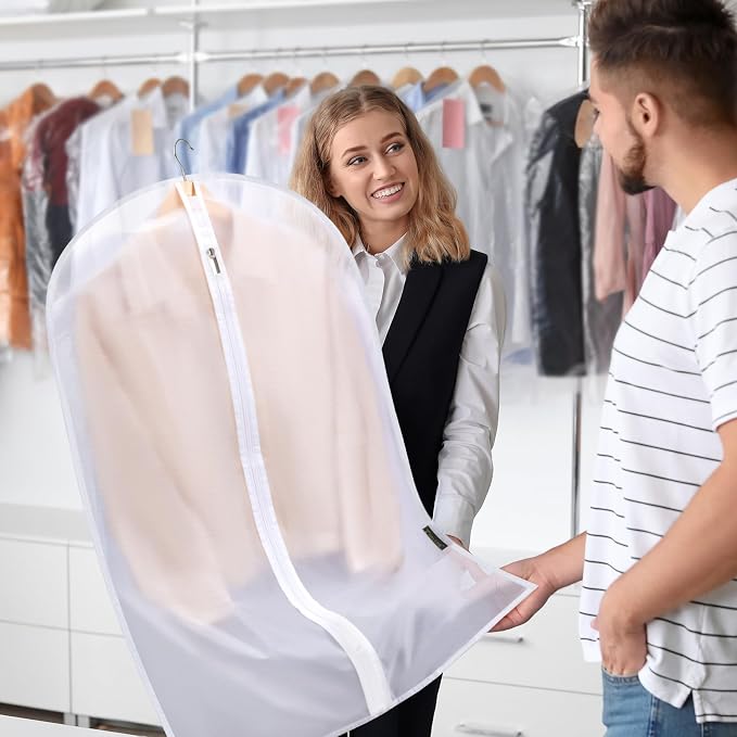 BALEINE 60'' Translucent Garment Bags, 2 Packs PEVA Dress Bag for Closet Clothes Dresses Suit Coats Storage (White, 2PK) - Image 7