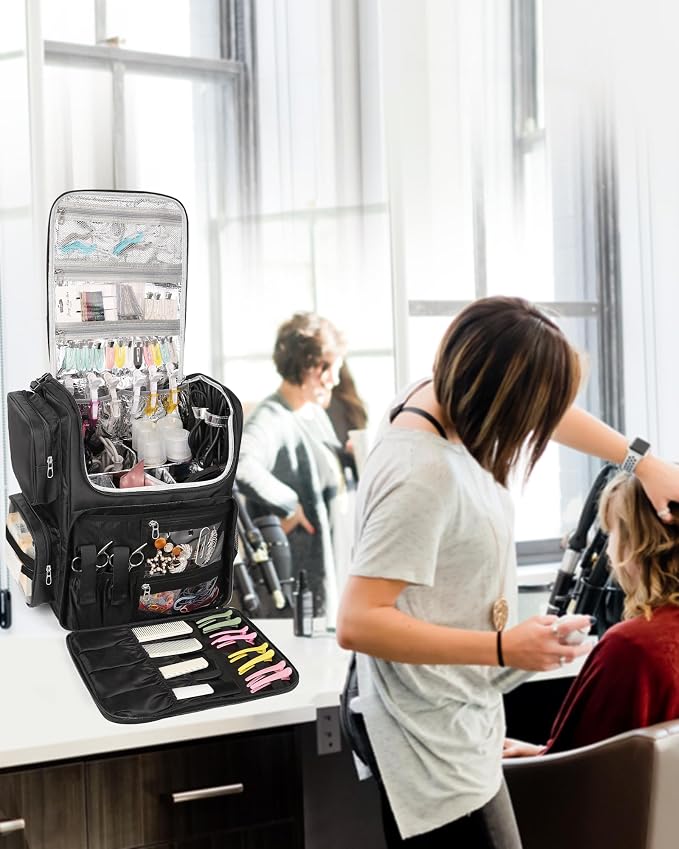Relavel Hair Tools Travel Bag Hair Stylist Backpack Hairdresser Cosmetology Bag, Heat Insulation Full Layer for Curling Iron, Hair Straightener, Travel Accessories Train Case Barber Organizer, Black - Image 7