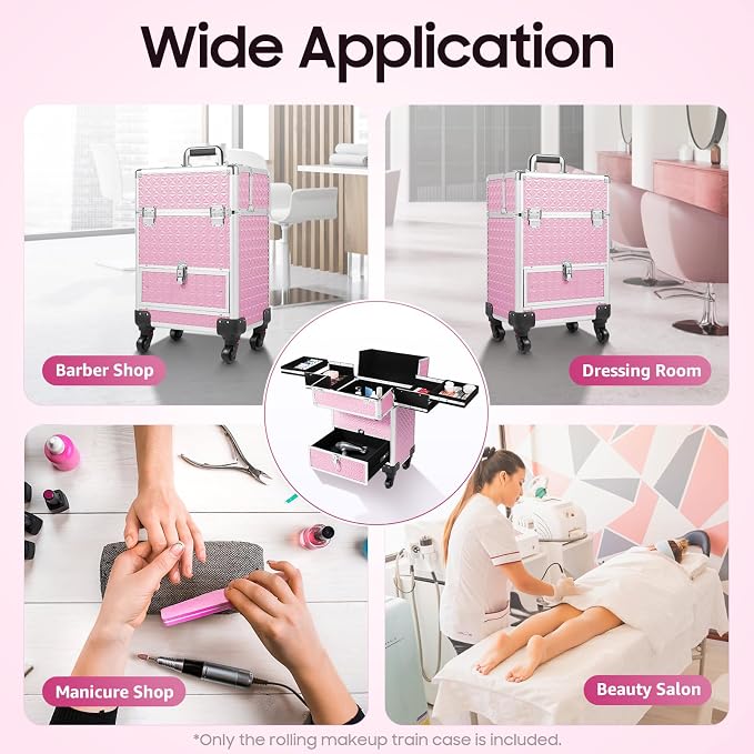 Professional Rolling Makeup Train Case Makeup Storage Organizer Cosmetic Trolley - Image 9