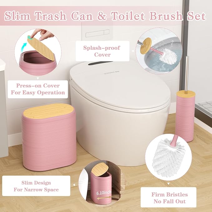 XLHOMO Pink Bathroom Set - 10PC Bathroom Accessories Set, Luxury Bathroom Accessory Set with Trash Can,Toilet Brush & 2 PC Soap Dispensers for Apartment Decor and Housewarming - Image 7