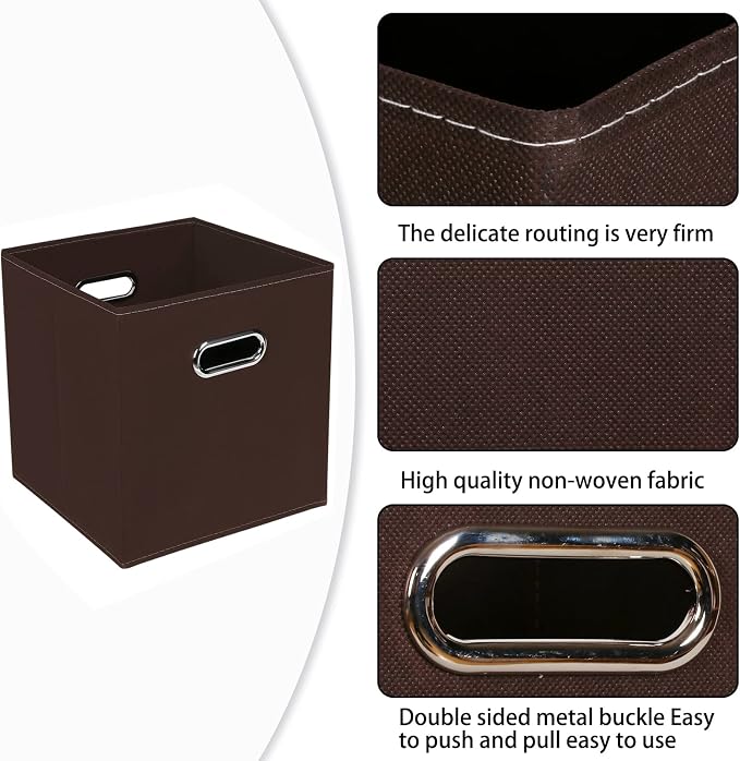 Fabric Cloth Storage Bins,Fabric Cube Bins Organizer with Dual Handles Foldable Cube Storage Baskets for Home Bedroom Storage,Set of 3,(Coffee) - Image 7
