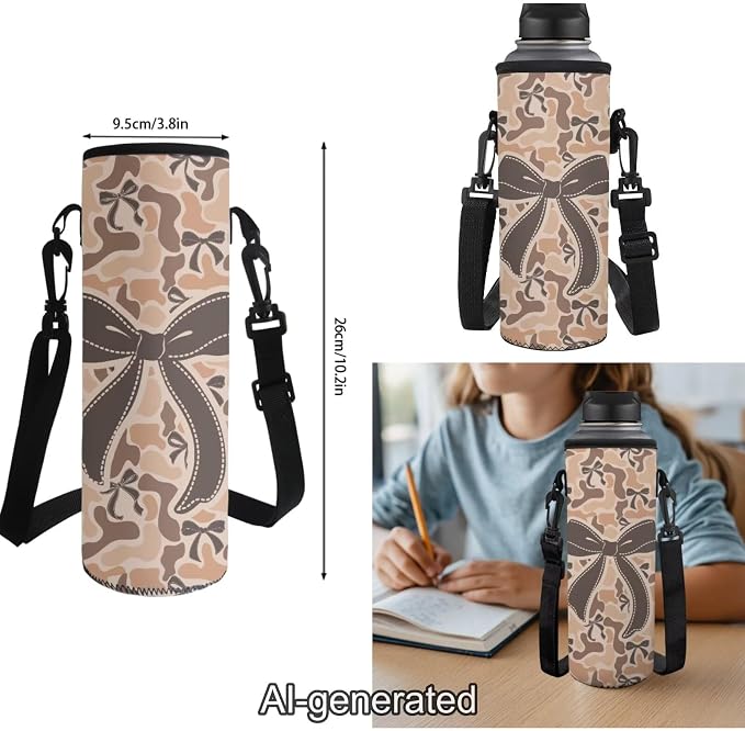 Camo Brown Bow 4 Piece School Bag Set for Kids, 17 Inch Lightweight Backpack with Lunch Bag, Pencil Case and Water Bottle Holder, Durable Multi-Pocket Bookbag - Image 7