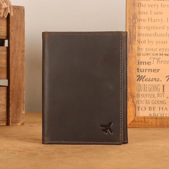 Polare Full Grain Leather Pilot Wallet Passport Holder RFID Blocking Tri-fold Travel Cover Document Organizer for Aviation Professionals (Dark Brown with AirTag Slot) - Image 8