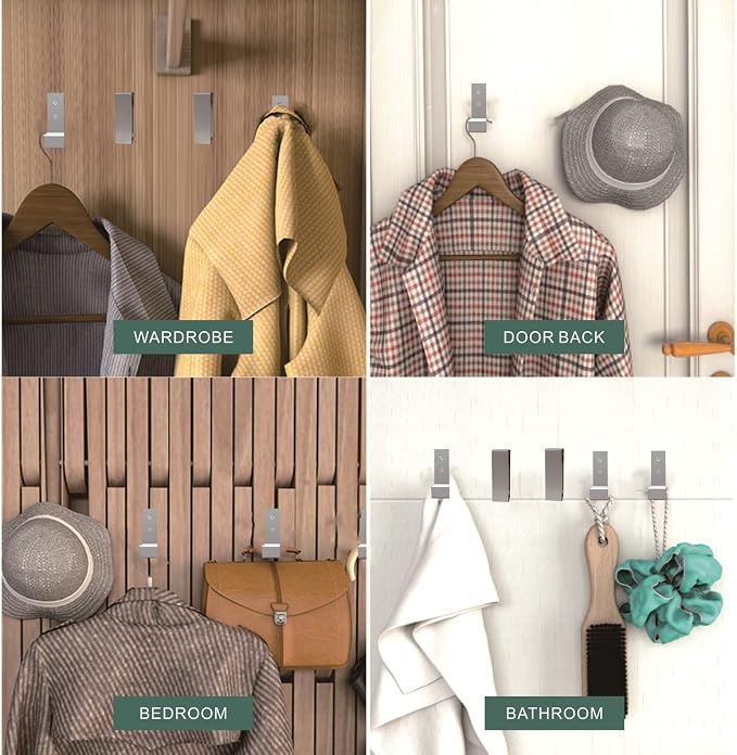 Wall Hooks for Hanging Folding Coat Hooks 6 Pack Heavy Duty Wall Mounted Hook Hangers for Key Coat Towel Hat Bag Backpack Headphone in Door Bathroom Closet with Adhesive Screws (Silver) - Image 5