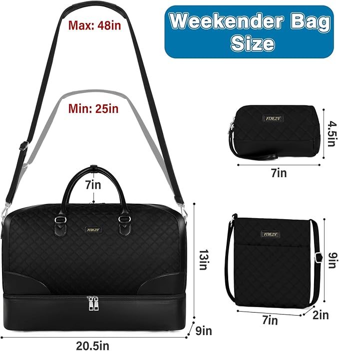ITIEZY Weekender Overnight Bag for Women - Large Travel Duffel Bag with Shoe Compartment, Gym Duffel Bag Hospital Bag Carry On Tote Bags for Airplanes with Crossbody Bag Toiletry Bag 3Pcs Set - Image 8