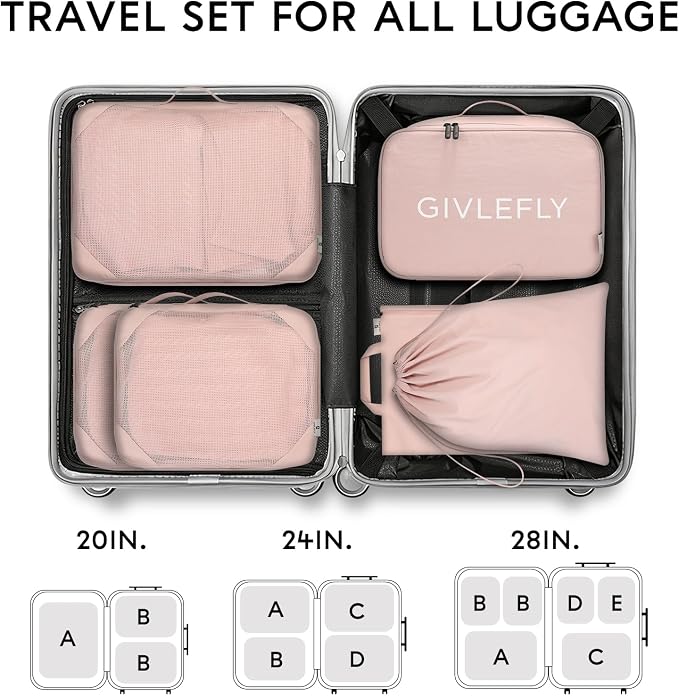 GIVLEFLY Compression Packing Cubes for Travel, 6-Piece Lightweight Luggage Organizer Bags, Space Saving Suitcase Packing Set for Women - Image 9