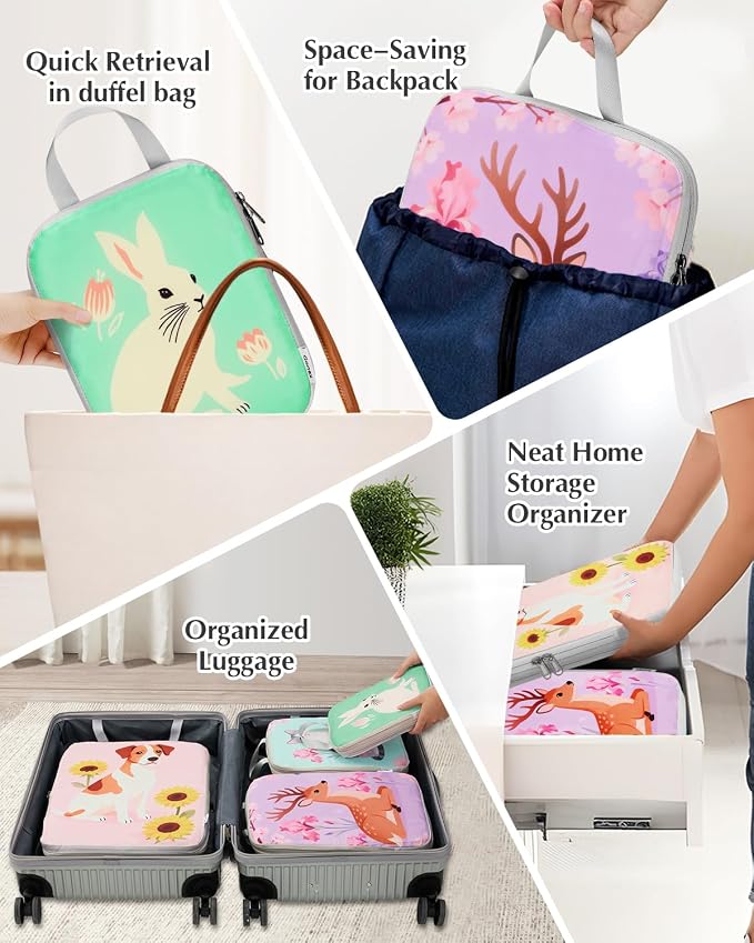 Gonex Compression Packing Cubes, 6pcs Expandable Storage Travel Luggage Bags Organizers with Shoe Bag Laundry Bag, Travel Cubes for Suitcase Carry On (Animals) - Image 8