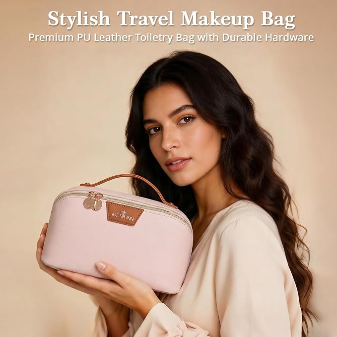 Travel Makeup Bag for Women: 3-in-1 Large Capacity Cosmetics Organizer with 2 Detachable Pouch - Vegan Leather Flat Open Toiletry Bag - Travel Essentials for Full-Sized Bottles(White) - Image 9