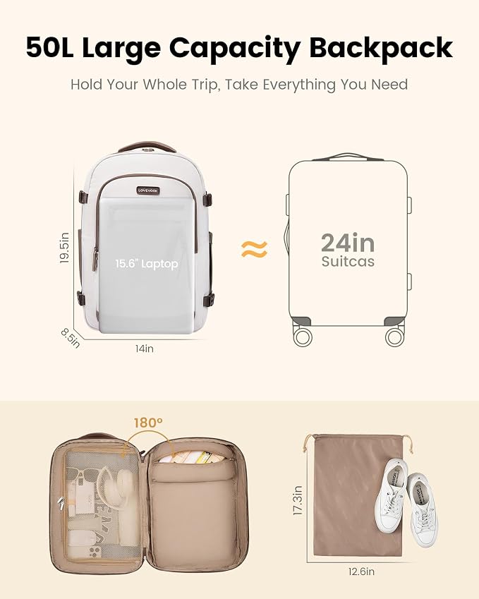 LOVEVOOK 50L Travel Backpack for Women, Airline Approved Carry On Luggage, TSA Personal Item Bag fits 17 Inch Laptop, Weekender Overnight Suitcase for Work - Image 8