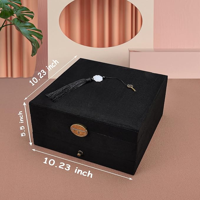 Jewelry Organizer 5 Layers Velvet Square Jewelry Box Women Necklace Ear studs Display Bangles Large Jewelry Storage Case Drawer GY306 (Black) - Image 6