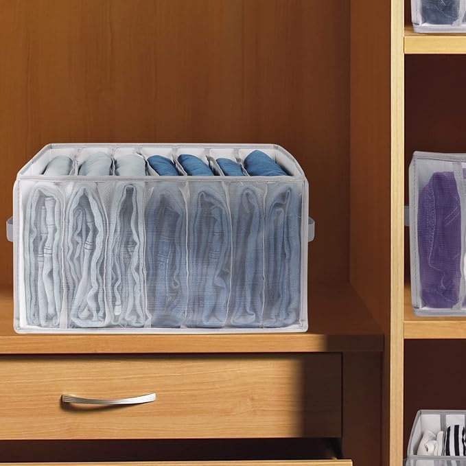 Univivi Extra Large Wardrobe Clothes Organizer Closet Organizer Portable Pants Sweaters Organizer for Closet,T-Shirt, Underwear, Upgraded 7 Grids Jeans Hoodie Organizer Clothes Organizer - Set of 2 - Image 6